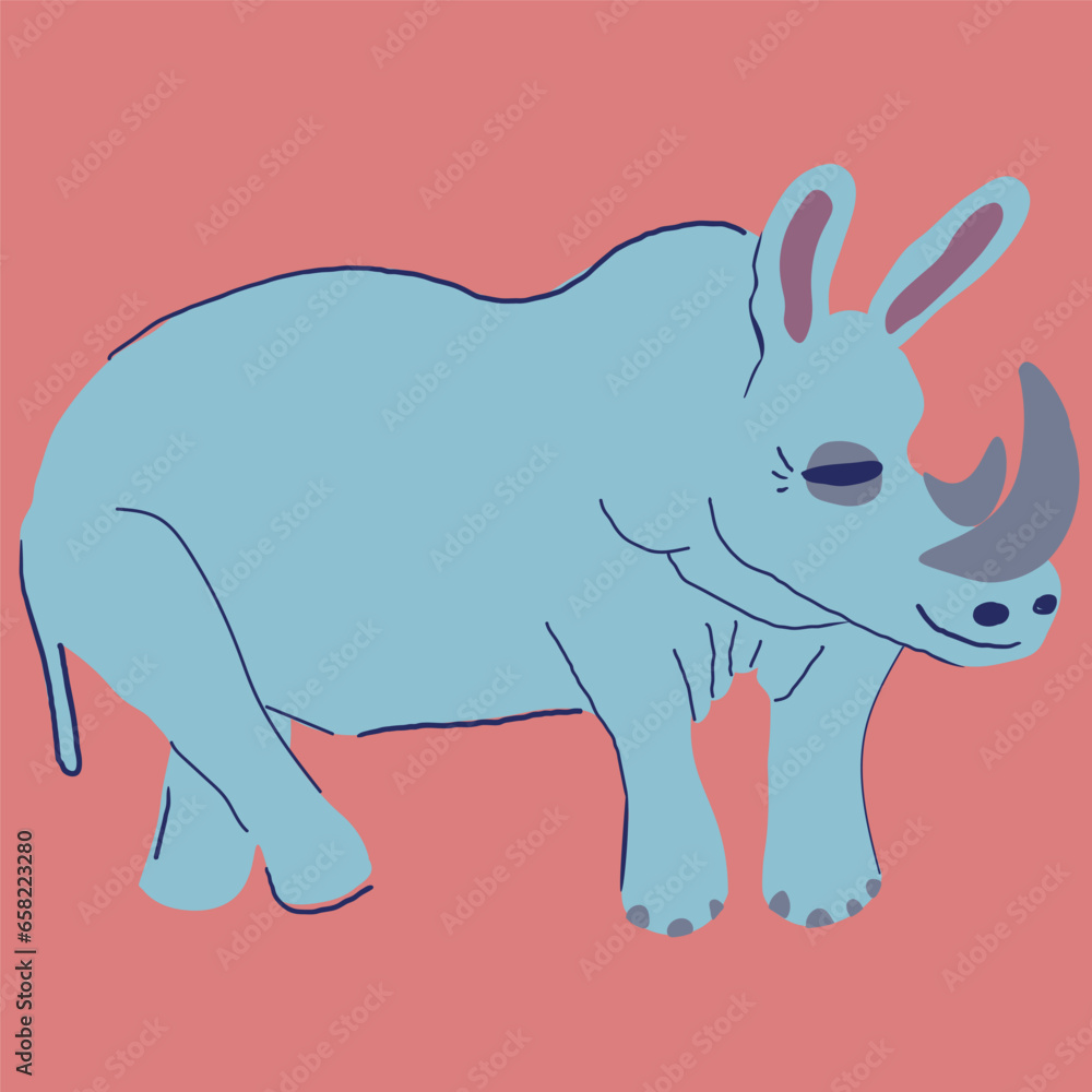 Fototapeta premium rhinoceros in vector. funny stylized blue rhinoceros. large mammal and artiodactyl. Template for logo poster icon for application website. A series of animal images in flat style