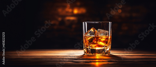 whiskey old fashioned cocktail on wooden floor with copy space