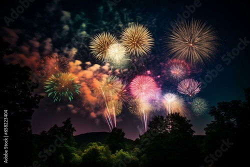 A colorful, bright night sky full of fireworks. Generative AI