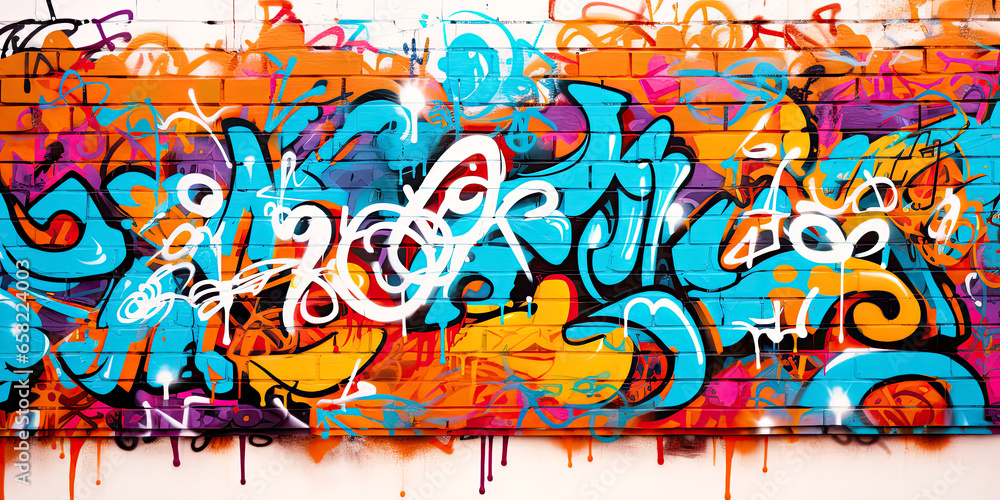 Naklejka premium colorful graffiti on building brick wall. street art paintings