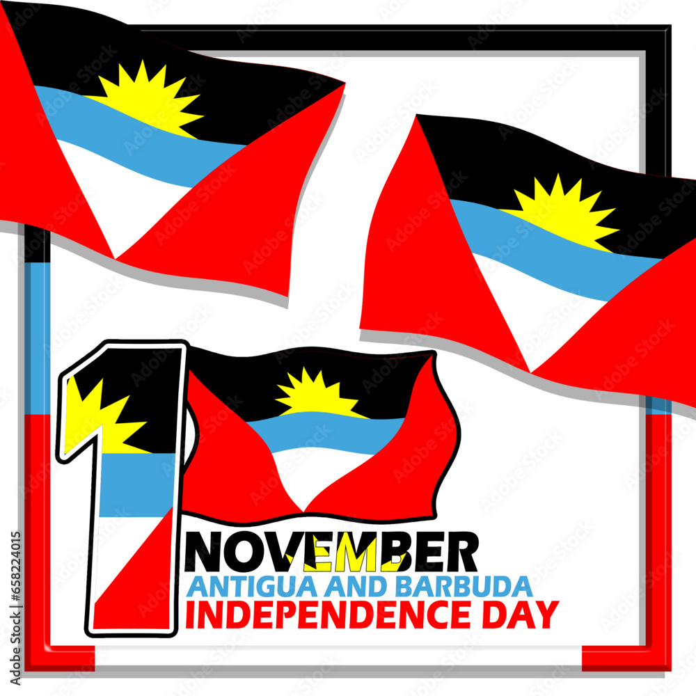 The waving flags of Antigua And Barbuda with number and bold text in a