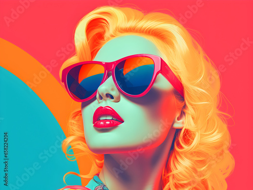 Colorful Neo Pop Art of woman wearing glasses