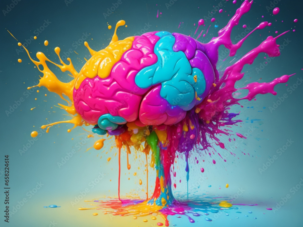 Cervello colorato 
per creatività e ispirazione - AI generativa - obrazy, fototapety, plakaty 