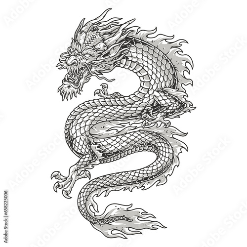 Dangerous eastern dragon logotype monochrome