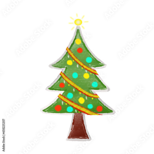 Christmas tree illustration. Transparent elements. Christmas festival pattern. Fire ball.Christmas tree. Cute Christmas tree drawing. Greeting postcard illustration