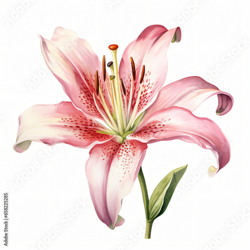 Watercolor Lily isolated on white background 