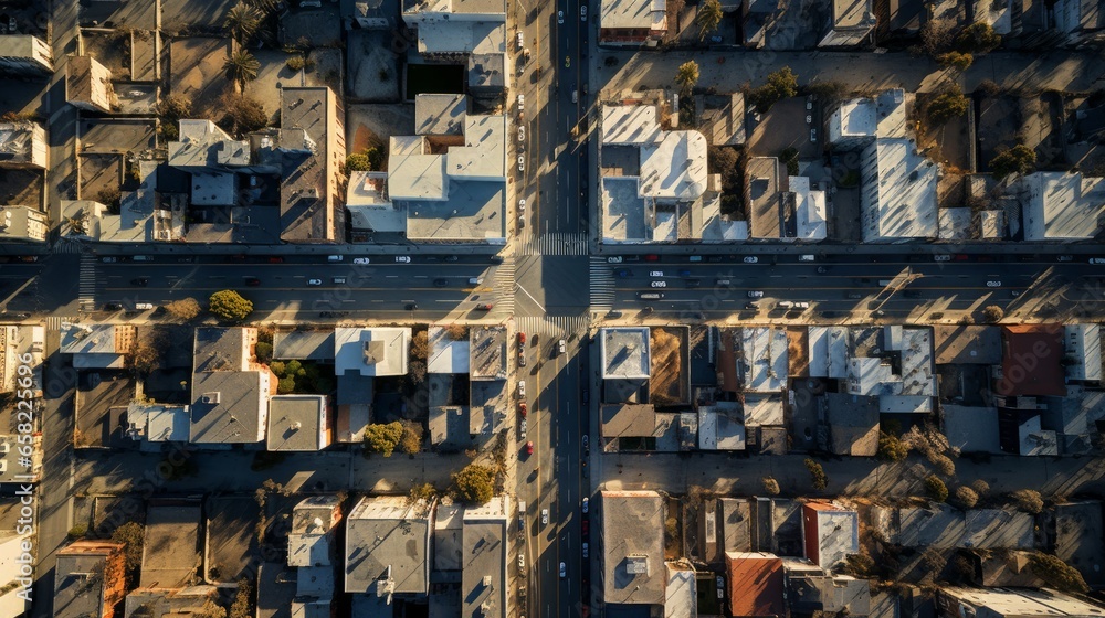 A bird's-eye perspective directly above the streets of Los Angeles.