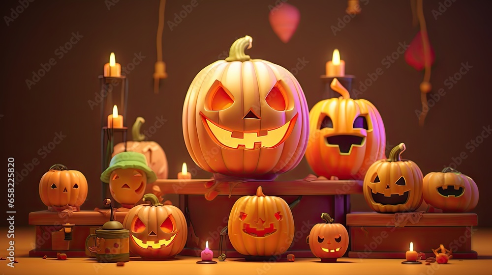 Fototapeta premium funny 3d pumpkin figurines for halloween