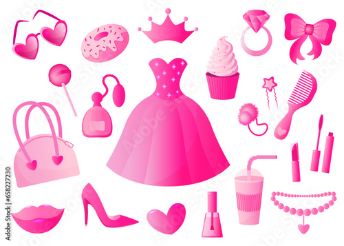 Barbicor pink set. Set of clothes and accessories in the style of the 2000s.