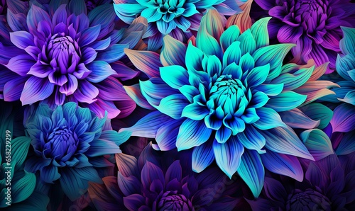 purple and blue flowers neon hallucinatory style. Generative Ai