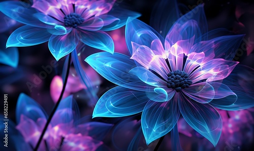 purple and blue flowers neon hallucinatory style. Generative Ai