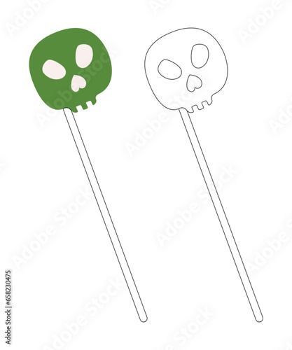 Small set with two scary carnival masks like a skull. Color, black and white flat vector illustration.