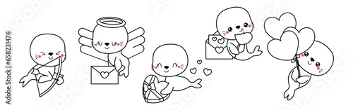 Collection of Vector Sea Seal Outline Art. Set of Isolated Animal Coloring Page Illustration.