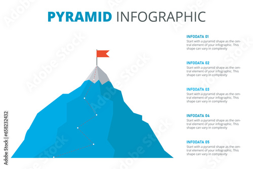 route to success. leadership and motivation. business and finance concept. isolated on white background. vector illustration flat design. mountain infographic 5 element with red flag on top. © GraphicsPond