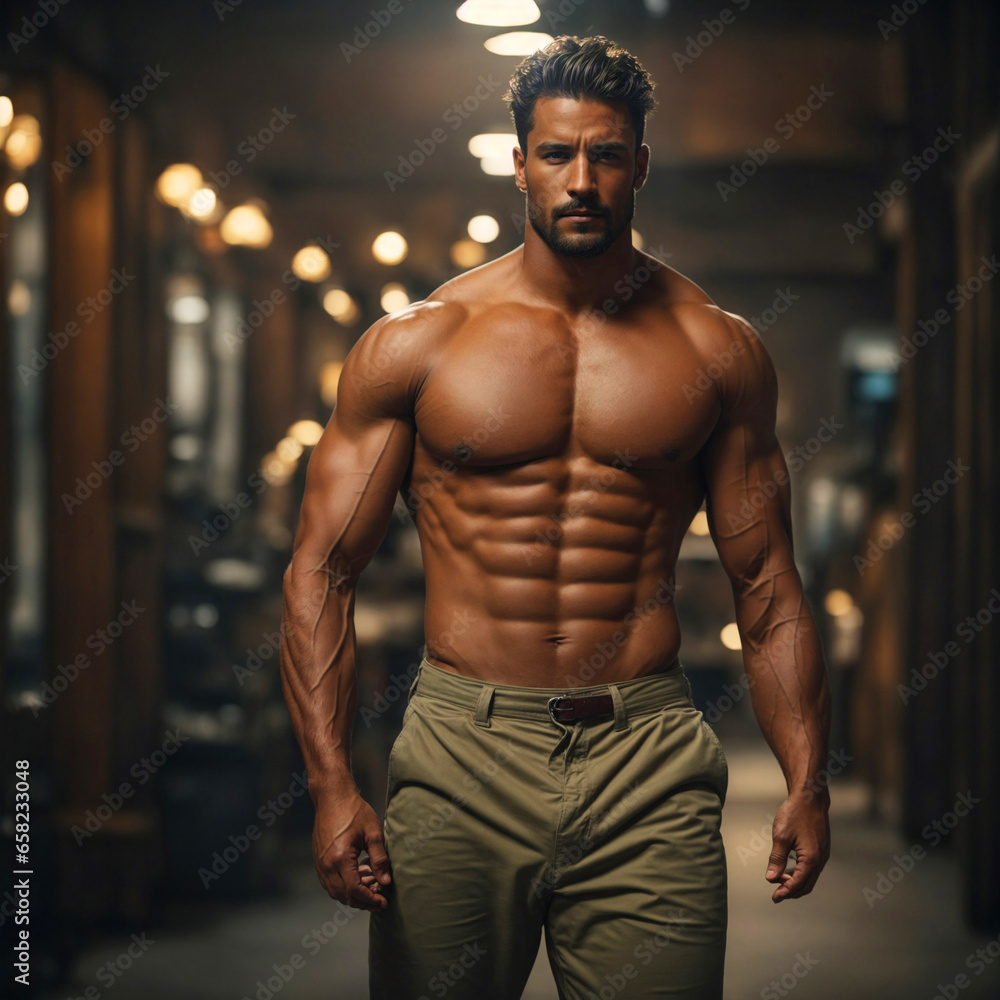 Fototapeta premium Muscular man, shirtless with pants