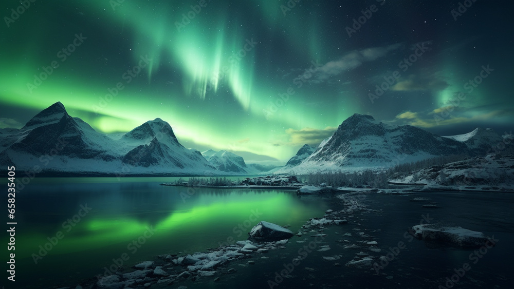 The dazzling beauty of the Aurora in nature around the North Pole