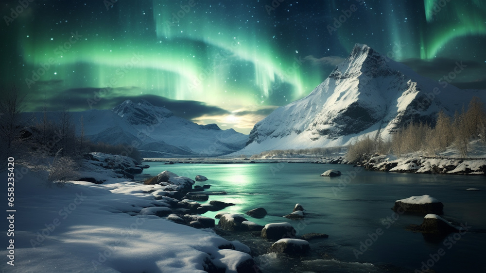 Naklejka premium The dazzling beauty of the Aurora in nature around the North Pole