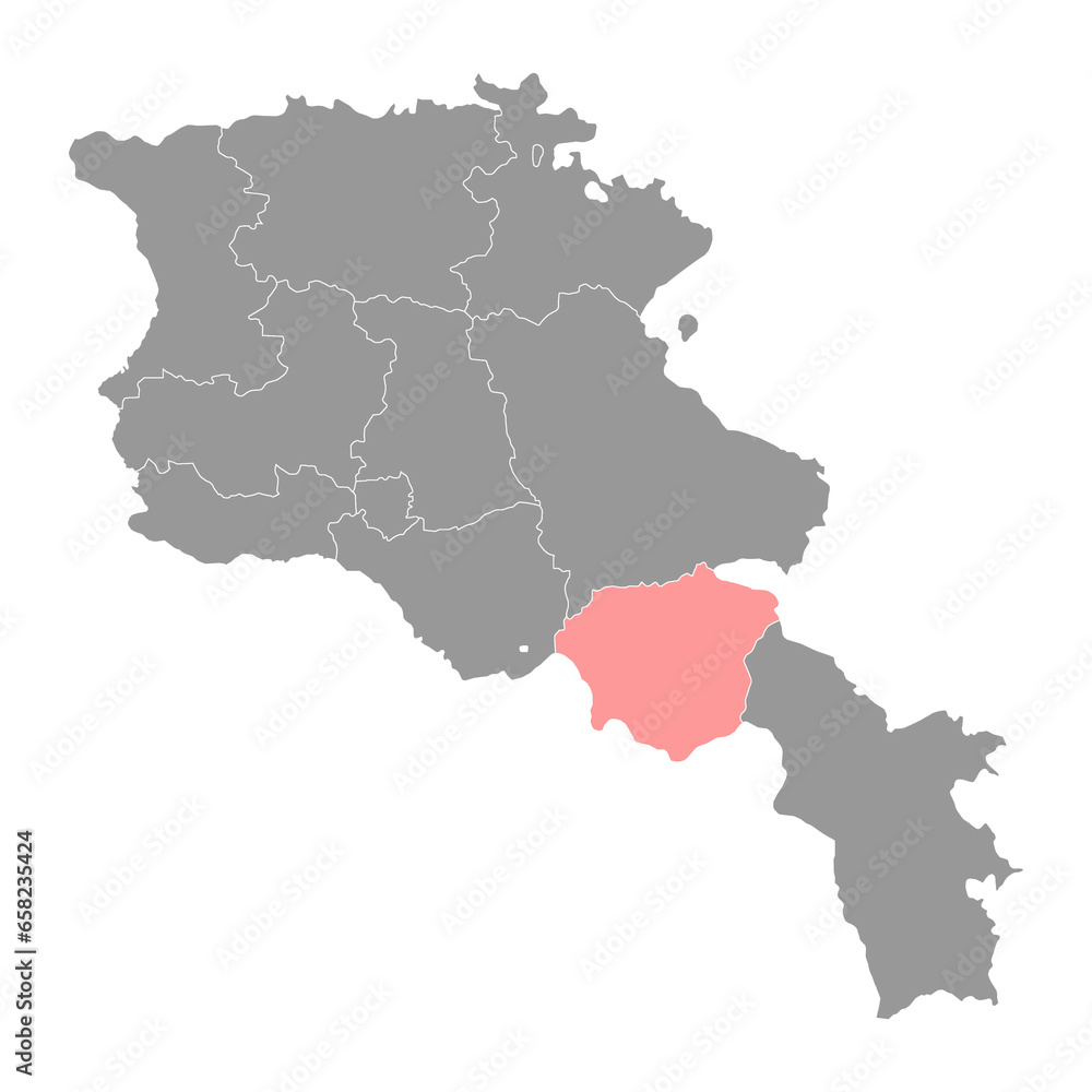 Vayots Dzor province map, administrative division of Armenia.