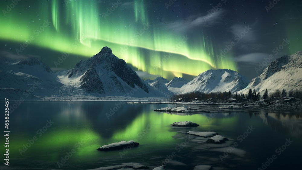 The dazzling beauty of the Aurora in nature around the North Pole