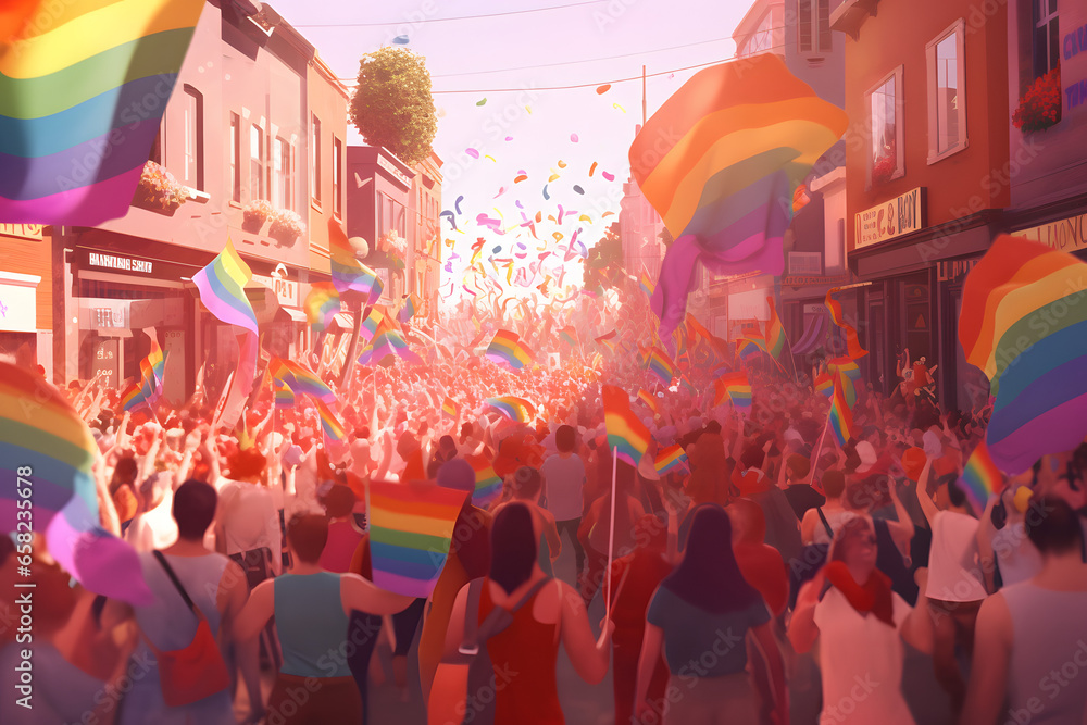 Colorful pride march, Protest for queer LGBTQ rights - obrazy, fototapety, plakaty 