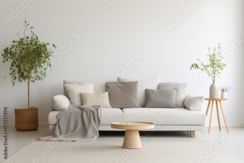 beautiful minimal sofa design showcase in living room with natural light from window cosy clean bright comfort home interior design concept © VERTEX SPACE