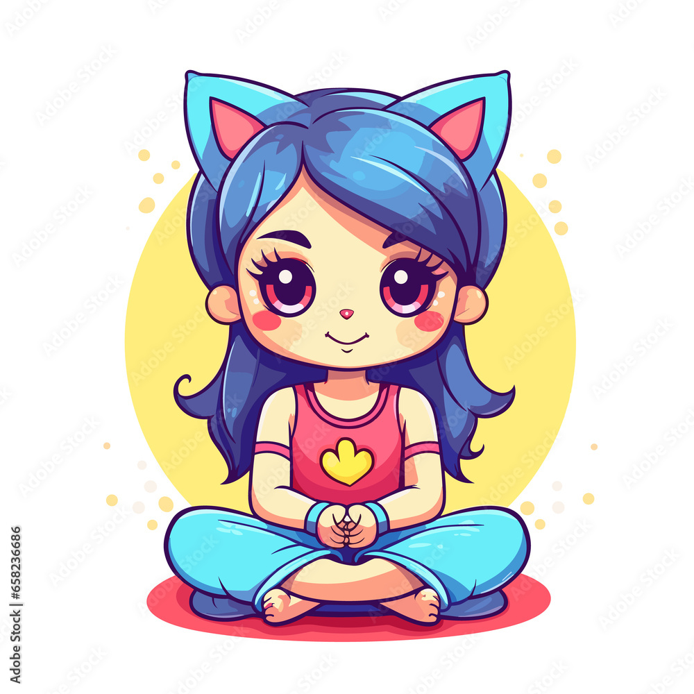 Fototapeta premium Cat girl sitting cartoon, Illustration, Cartoon PNG