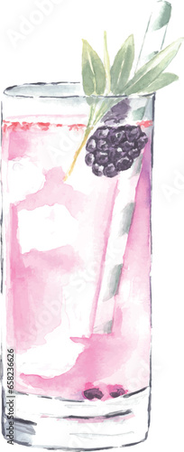 Refreshing blackberry lemonade with ice and sage leaves