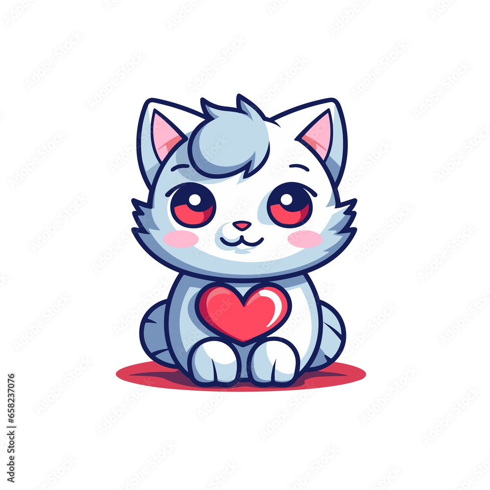 Cat with love heart cartoon , Illustration, Cartoon PNG