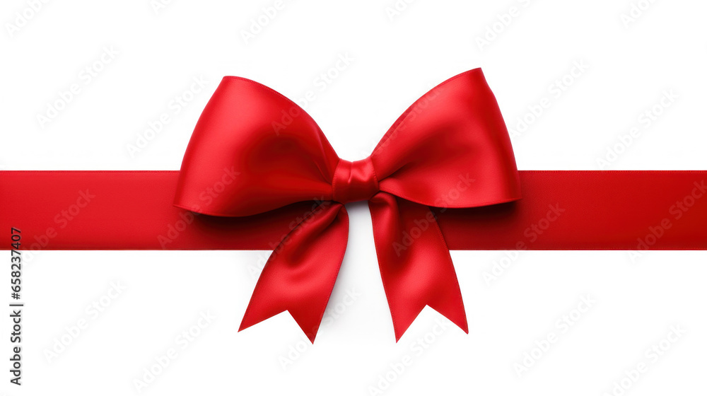 Red satin bow with ribbons on white background Red satin bow with ribbons on white background