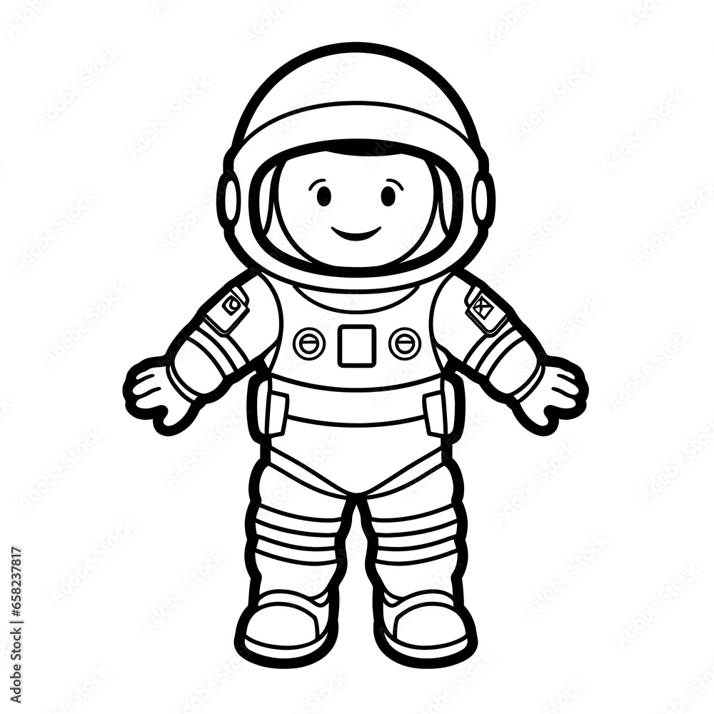 A man flow on space with a space suit - simple thick lines kids or children cartoon coloring book pages . No Background, Generative AI A man flow on space with a space suit - simple thick lines kids or children cartoon coloring book pages . No Background, Generative AI