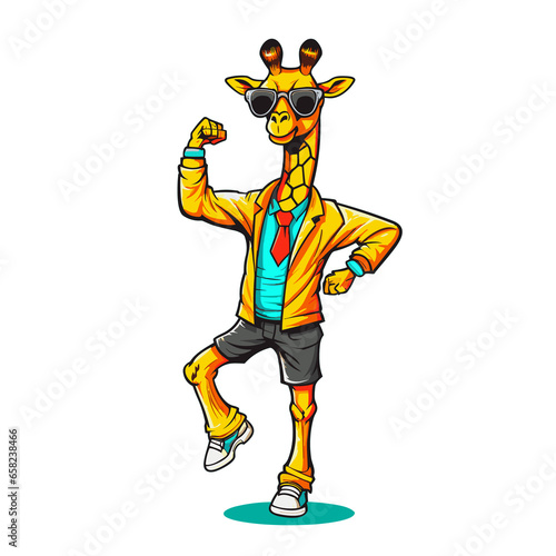 Giraffe dabbing with swag glasses cartoon , Illustration, Cartoon PNG