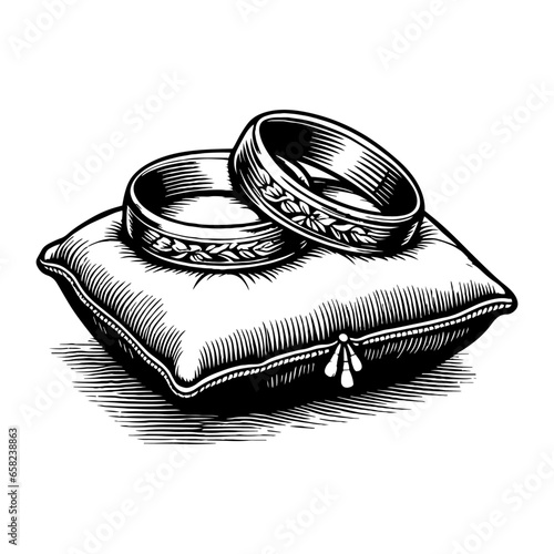 wedding rings on a pillow sketch