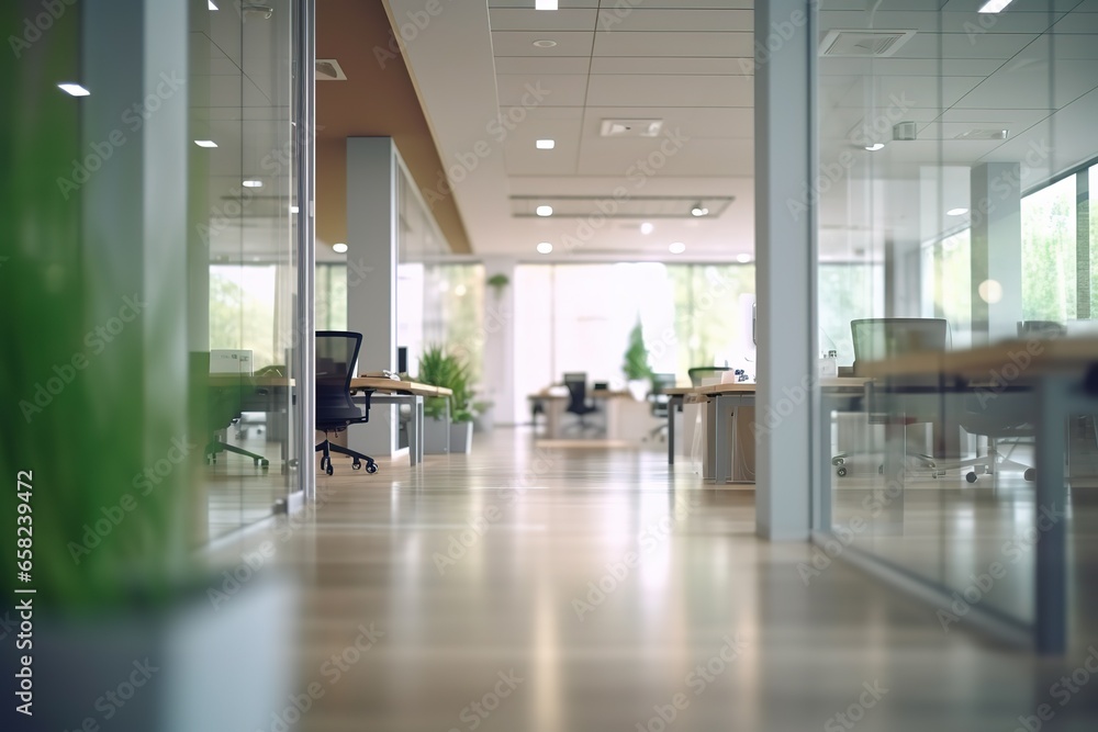 Blurred empty open space office. Abstract light bokeh at office interior background for design. Blurred empty open space office. Abstract light bokeh at office interior background for design.