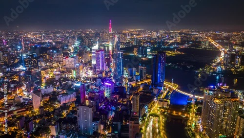 Wallpaper Mural Time Lapse, Hyperlapse Aerial view of beautiful night traffic and city lights in Ho Chi Minh City, Vietnam. Torontodigital.ca