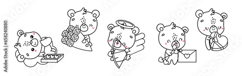 Collection of Vector Polar Bear Outline Art. Set of Isolated Bear Coloring Page Illustration. 