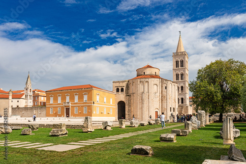 The ancient Roman forum in the historical center of the Croatian city of Zadar on the Mediterranean Sea, Europe.