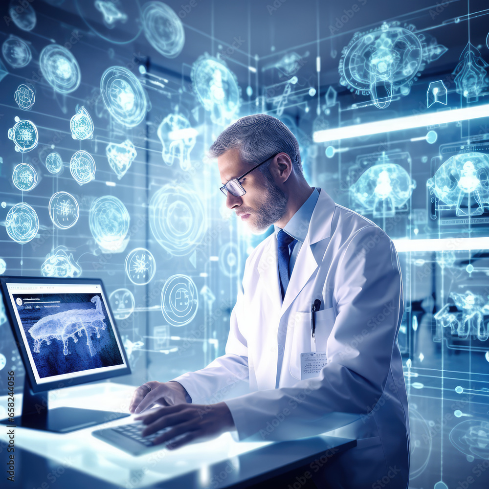 Medicine doctor touching electronic medical record on tablet.Concept Medicine doctor touching electronic medical record on tablet.Concept