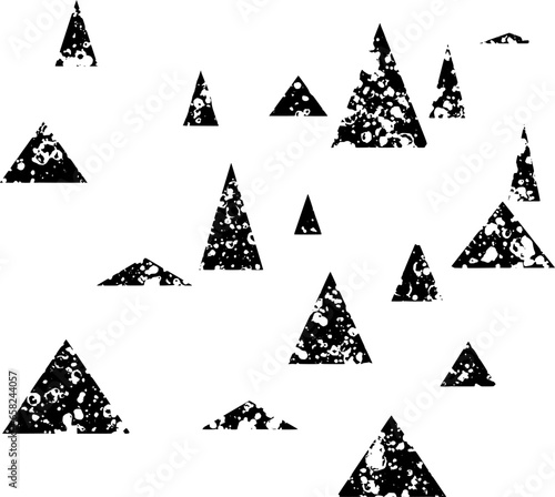 Seamless pattern of the contours of snow-covered trees or splattered triangles on a transparent base. Vector.