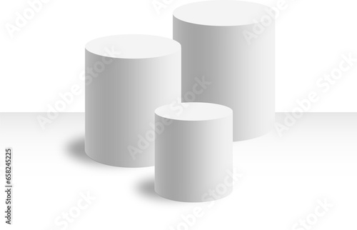Clean minimal white columns. Image with three product stock pedestals. Esp vector display background.