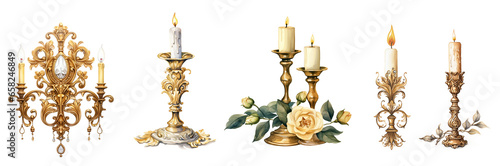 Decorative brass candle holder set. generative ai 
