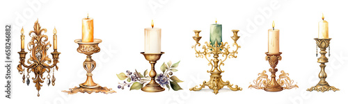 Decorative brass candle holder set. generative ai 