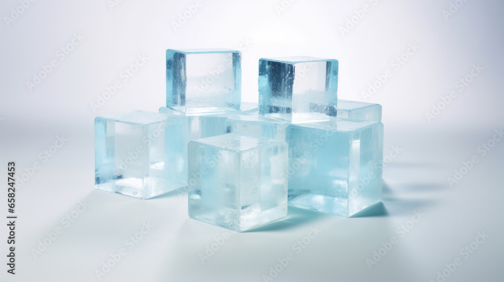 Close up of ice cubes for drinks or product display on white background Close up of ice cubes for drinks or product display on white background