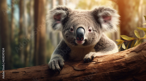 Koala on eucalyptus tree outdoor.