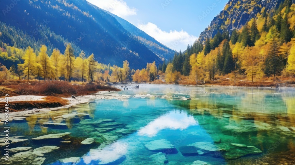 autumn landscape with lake and mountains autumn landscape with lake and mountains
