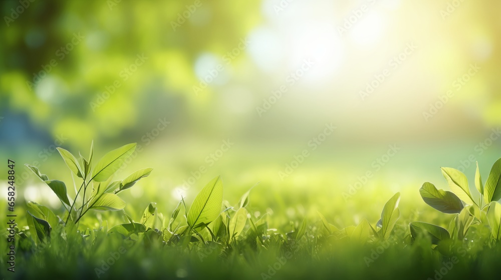 Spring summer background with frame of grass and leaves on nature. Juicy lush green grass on meadow in morning sunny light outdoors, copy space, soft focus, defocus background. Spring summer background with frame of grass and leaves on nature. Juicy lush green grass on meadow in morning sunny light outdoors, copy space, soft focus, defocus background.