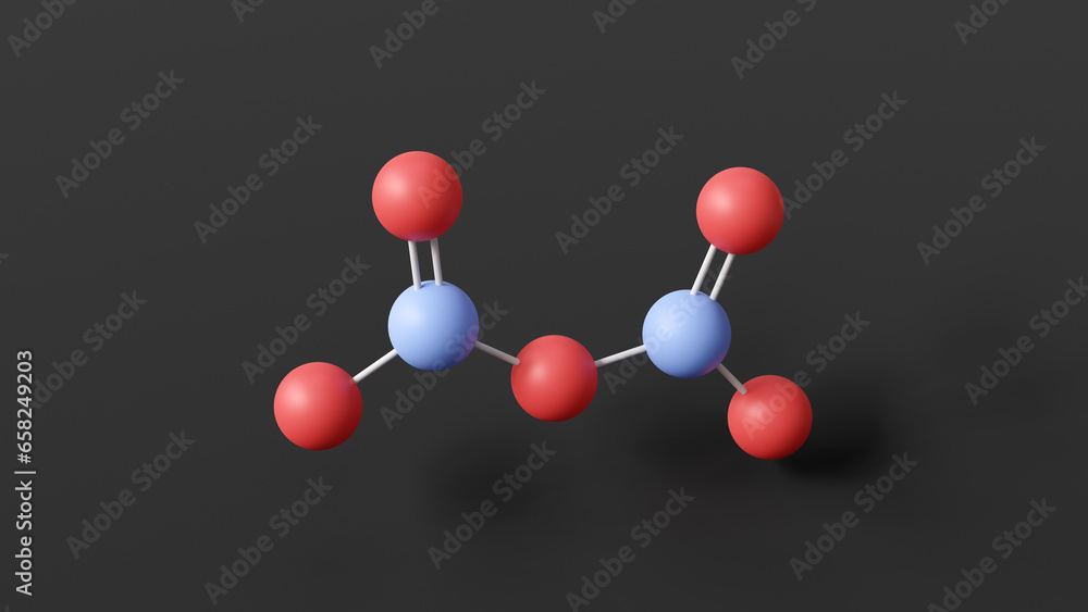 dinitrogen pentoxide molecule, molecular structure, binary nitrogen oxides, ball and stick 3d model, structural chemical formula with colored atoms dinitrogen pentoxide molecule, molecular structure, binary nitrogen oxides, ball and stick 3d model, structural chemical formula with colored atoms