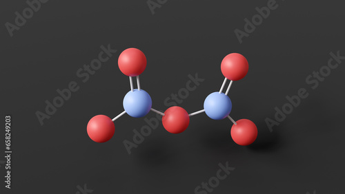 dinitrogen pentoxide molecule, molecular structure, binary nitrogen oxides, ball and stick 3d model, structural chemical formula with colored atoms