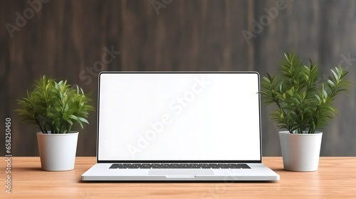 laptop mockup blank white screen on a table © Sagar