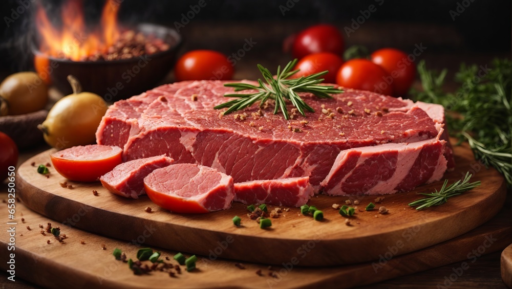Raw steaks are prepared in the kitchen for cooking
