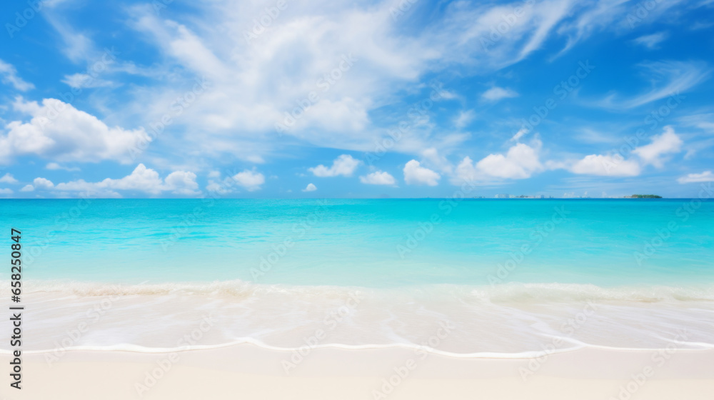 Beautiful summer tropical island with blue cloudy sky and clean turquoise beach Beautiful summer tropical island with blue cloudy sky and clean turquoise beach